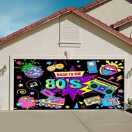 80s Theme Party Garage Door Decoration Background, Back to The 80's Banner Backdrops Graffiti Neon M
