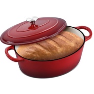7 Quart Oval Dutch Oven with Lid, Leonyo 7QT Enameled Oval Cast Iron Dutch Oven Bread Breaking, Heav