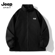 JEEP SPIRIT เสื้อโค้ทแจ็คเก็ตแขนยาวสำหรับทั้งหญิงและชายแนวสปอร์ตลำลองของคอเสื้อแขนยาวเสื้อแจ็คเก็ต