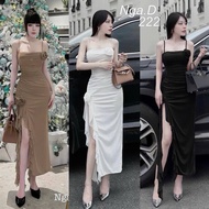 Women's 2-strap party dress with elegant thigh slit, beautiful form a15