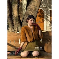 Yellow fur coat with half sleeves Winter Jacket Woman Winter Coat Woman Fur Jacket