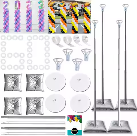 Balloon Columns Stand Set of 4, 7 Feet Telescoping Ballon Arches Stands with Bases for Floor, Height