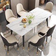 Marble Dining Table Rectangular Table Iron Dining Table Chair Combination Household