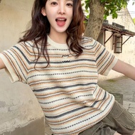 KZ9I Short-Sleeved Jacquard Top - Loose Fit Casual Wear