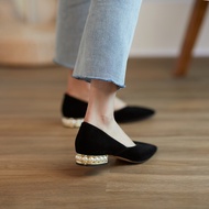 《427》Chic small design!The giant comfortable !Web celebrity French pearl pointed single shoe lazy fl