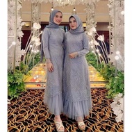 GAMIS GERALDINE BRUKAT TILE MUTIARA / GAMIS KONDANGAN PESTA ANAK DAN DEWASA