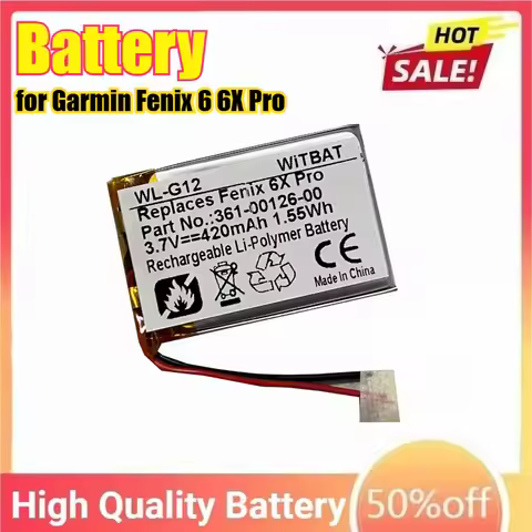 Replacement Sports Watch Battery for Garmin Fenix 6 6X Pro Sapphire Approach S60 361-00126-00 361-00