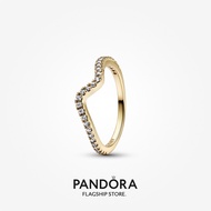 Pandora 14K Gold Plated Sparkling Wave Ring