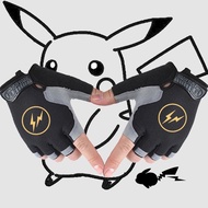 [Ready Stock] Gloves Half-Finger Lightning Pikachu Co-Branded Boys Riding Thin Style Locomotive Stre
