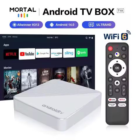 Mortal TV Box Android14 T1X Voice Netflix Chromecast Wifi 6 BT5.0 4K HDR10 Youtube H313 Streaming Me