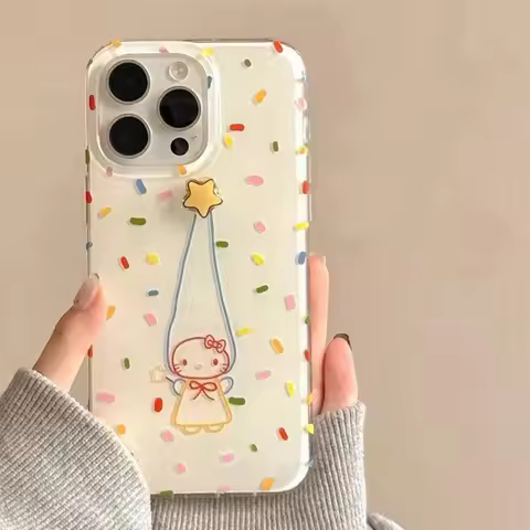 For Samsung Galaxy S25 Ultra S24 FE S23 Plus S22 S21 A30S A32 A52 Rotary Star Coloured Ribbon Cat Wh