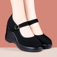 Wedge Shoes Women Thick-Soled Comfortable Mother Shoes Hotel Work Shoes