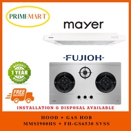 MAYER MMSI900HS-WH 90CM SEMI-INTEGRATED SLIMLINE COOKER HOOD + FUJIOH FH-GS6530 SVSS 3 BURNERS GAS HOB WITH 2 SIZES