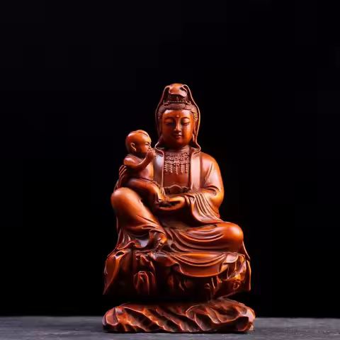 Chinese Collection Nice Art Work Boxwood Wood Hand Carved Guanyin Kwan-yin Statue