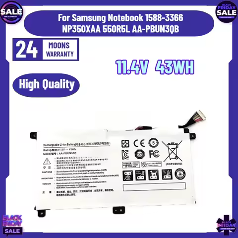 AA-PBUN3AB Laptop Battery 11.4V 43WH For Samsung Notebook 1588-3366 NP350XAA 550R5L AA-PBUN3QB