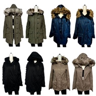 Pre Loved and ukay Parka and Wool coats winter jackets with fur hood for women.