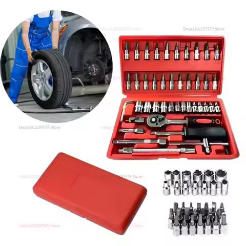46pcs Socket Wrench Set DIY Repair Tool Kit Ratchet Screwdriver Auto Car Household Repair Hardware T