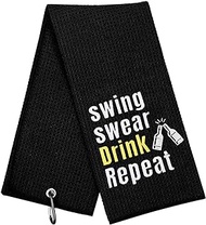 Funny Golf Towel Embroidered Golf Towels for Golf Bags with Clip, Golf Gifts for Men Women, Golf Towel Accessories Christmas Birthday Gift for Grandpa Father Golf Fan, Swing Swear Drink Repeat Black