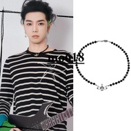 ** moo618 * Hua Chenyu Huahua Same Style Black Bead Necklace Saturn Pendant New Jewelry Trendy Fashi
