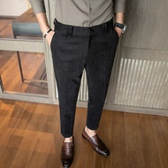 Korean Fashion Pants Men Casual Slim Fit Work Tousers 9 Part Ankle Length Skinny Pants Men Trousers