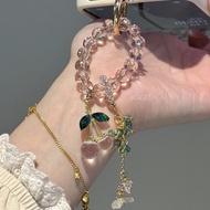 [Heart Cherry] Pink Cherry Pendant Fresh Bag Hanging Beaded Mobile Phone Chain