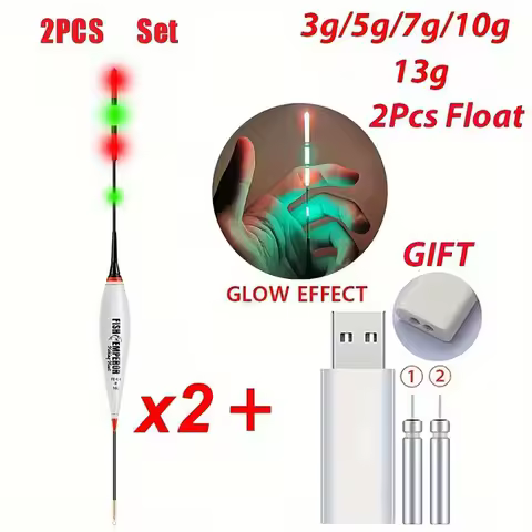 2pcs Fishing Float Set, 3g/5g/7g/10g/13g Led Luminous Float+CR425Charger Battery Night Fishing Tackl