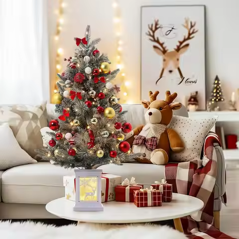 3FT Pre-Lit Mini Christmas Tree – Small Flocked Tabletop Xmas Tree with 78 LED Lights, 8 Lighting Mo