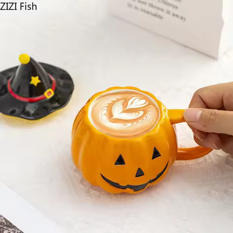 Magic Pumpkin Shape Porcelain Mugs Water Cup Halloween Pumpkin Coffee Mug Dining Table Afternoon Tea