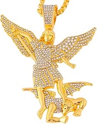 Saint Michael Necklace, Silver Plated St Michael the Archangel Pendant Amulet for Men Women