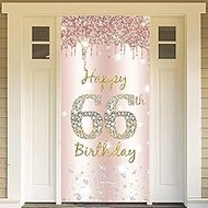 66th Birthday Decoration Women, Happy 66th Birthday Door Banner Rose Gold, 66th Birthday Fabric Sign