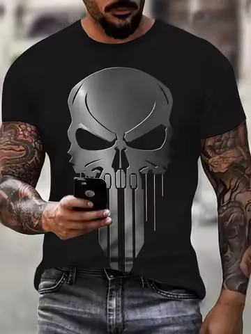 Marvel Punisher Graphic T-Shirt for Men Skull Tears Design 3D Print Superhero Graphic Tee Comfortabl