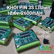 Khối pin 3S 126v - 25Ah (Tặng kèm Jack sạc pin). Khối pin được đóng từ 3 Pin sạc Lishen nối 3S1P Cùn