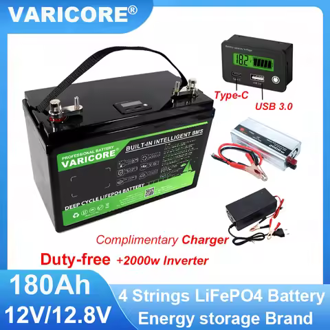 New VariCore 12.8V 180AH LCD LiFePO4 Battery pack 12V 4Strings Lithium Batteries for Inverter Tourin