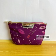 Estee Lauder Premium Cosmetic Bag Purple Canvas Small Storage Coin Purse Card Holder Lipstick Patter