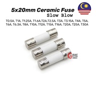 5pcs 5x20mm Slow Blow Ceramic Fuse T0.5A T1A T1.25A T1.6A T2A T2.5A T3A T3.15A T4A T5A T6A T6.3A T8A
