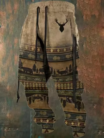 Men'S Vintage 3D Printed Casual Sports Pants Drawstring Elastic Waist Comfort Breathable Sports Stre