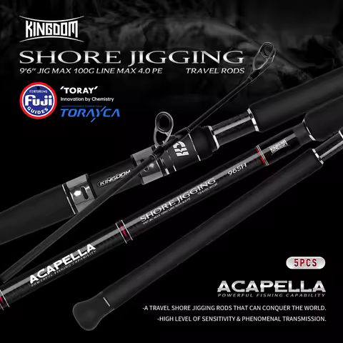 Kingdom Acapella Travel Shore Fishing Rod 2.9m H Fuji Set Spinning Rods Lure 100g Portable 5-Section