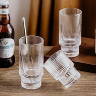 Striped 2-layer glass cup/cup for coffee, ice cream, blended ice, smoothies, coffee, cocktails