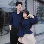 (S - 80)[OPEN PRICE] Men's and women's couple Set, women's pleated shirt with vertical buttons, ruff