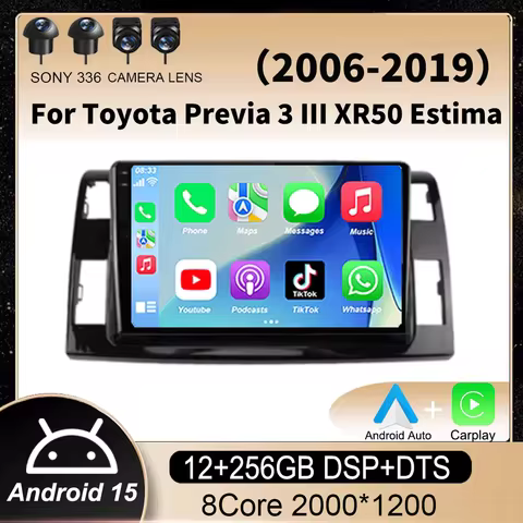 Android 15 Auto Car Radio For Toyota Previa 3 III XR50 Estima 2006 - 2019 Multimedia QLED Screen Nav