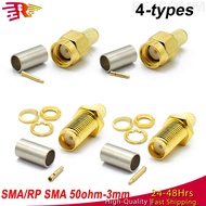 Kabel 50ohm-3mm Penyambung SMA RP SMA Lelaki/Perempuan Penyesuai Koaksial RF Crimp Untuk Kabel RG58 