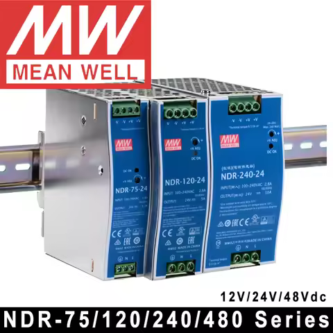 Original Mean Well NDR-75/120/240/480 Series Meanwell 12V 24V 48VDC Single Output Industrial DIN Rai