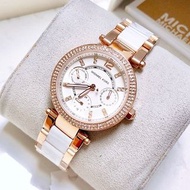 MK手錶 MICHAEL KORS手錶 三眼計時手錶 白色手錶女 鑲鑽石英錶 女生腕錶 精品錶 小直徑33mm 防水手錶 白色陶瓷手錶