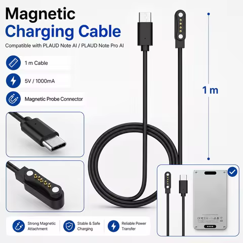 Magnetic Charging Cable for PLAUD Note Pro AI PLAUD Note AI Voice Recorder USB-C 4-Pin Probe Charger