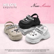 Rumahkaki - Sandal Wedges Baim Wanita Jibbits Rantai Sendal Clog Korean Style EVA Rubber Tinggi 6cm 