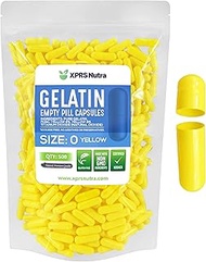 XPRS Nutra Size 0 Yellow Empty Gelatin Capsules - 500 Count Pure Gelatin Pill Capsule - DIY Suppleme