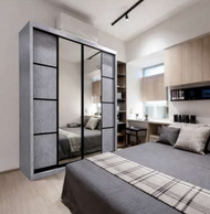 Almari Baju 2 Doors Sliding Wardrobe 6x8ft Wardrobe 8002