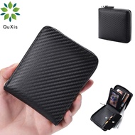 QuXis 2024 New's Anti-theft brush Carbon fiber black Men Zipper Wallet PU Leather Bifold Multi-card Slots Credit Card Wallets
