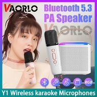 VAORLO Y1 Wireless Dual Microphones Karaoke Machine KTV DSP System Bluetooth 5.3 PA Speaker HIFI Stereo Surround With RGB Colorful LED Lights Support TF Card Play 3.5 AUX Headphone Monitoring For Home Party/Christmas/Birthday/Kids Gift