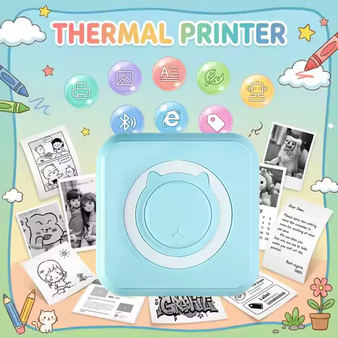 Kids Mini Printer Inkless Bluetooth Wireless Thermal Luggage/Book Tags Boarding Pass Label Note Phot